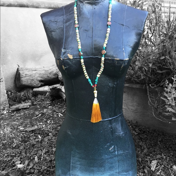 Tibetan Beads with Turquoise, Coral & SS with tassel by K Morris Designs - Picture 4 of 8